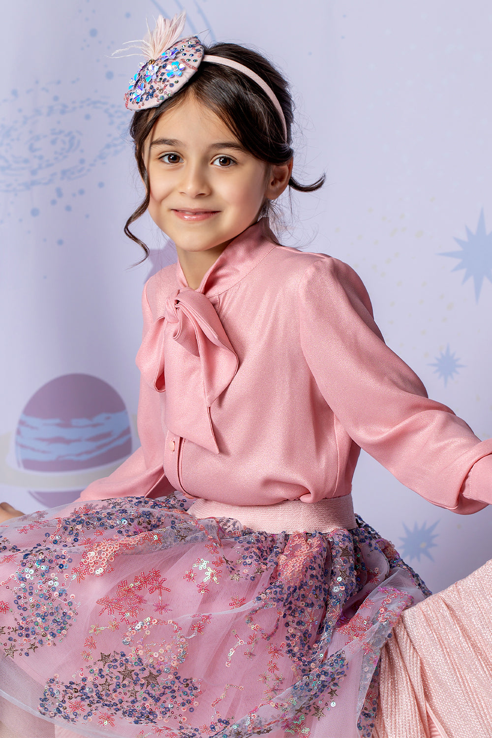 Pink and blue shimmering sequin lace skirt