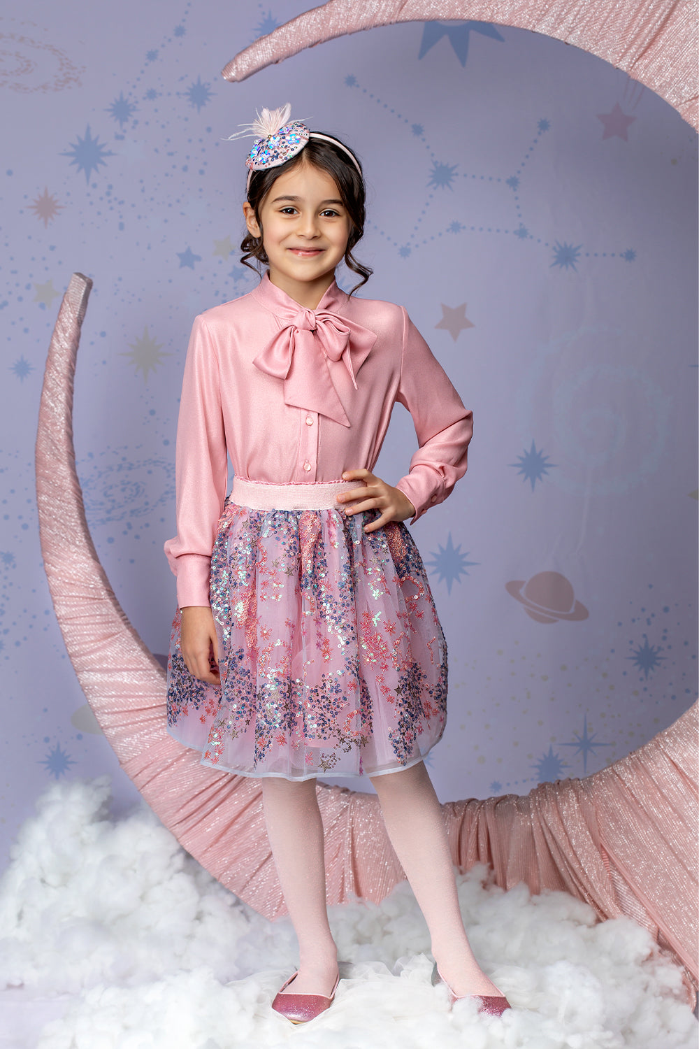 Pink and blue shimmering sequin lace skirt