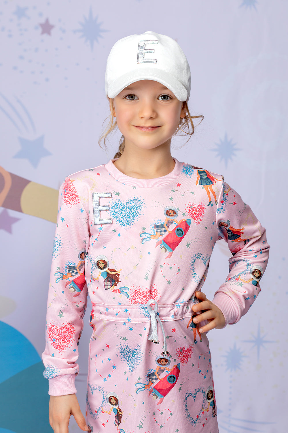 Pink Cosmic girls printed tunic with an adjustable waist