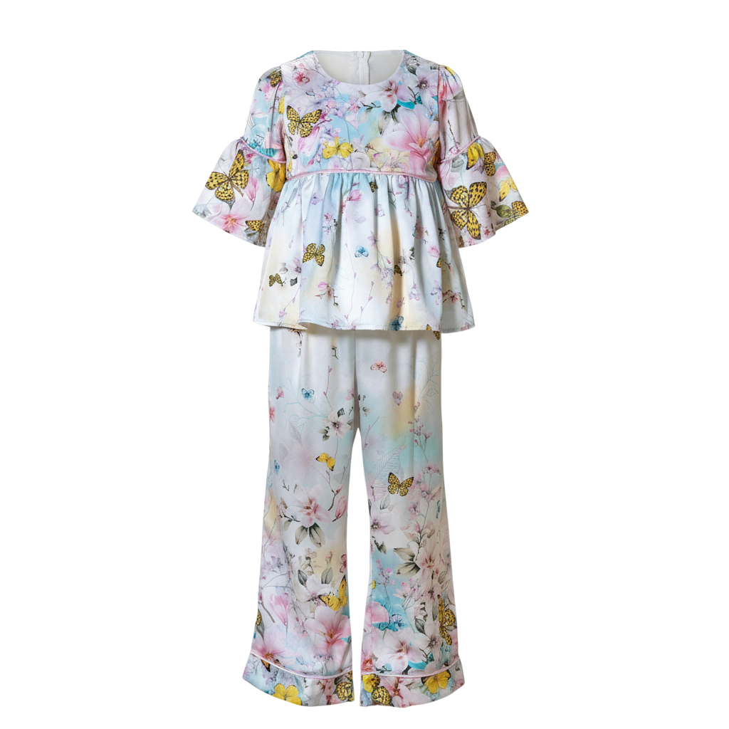 Elegant flowers and butterflies satin set