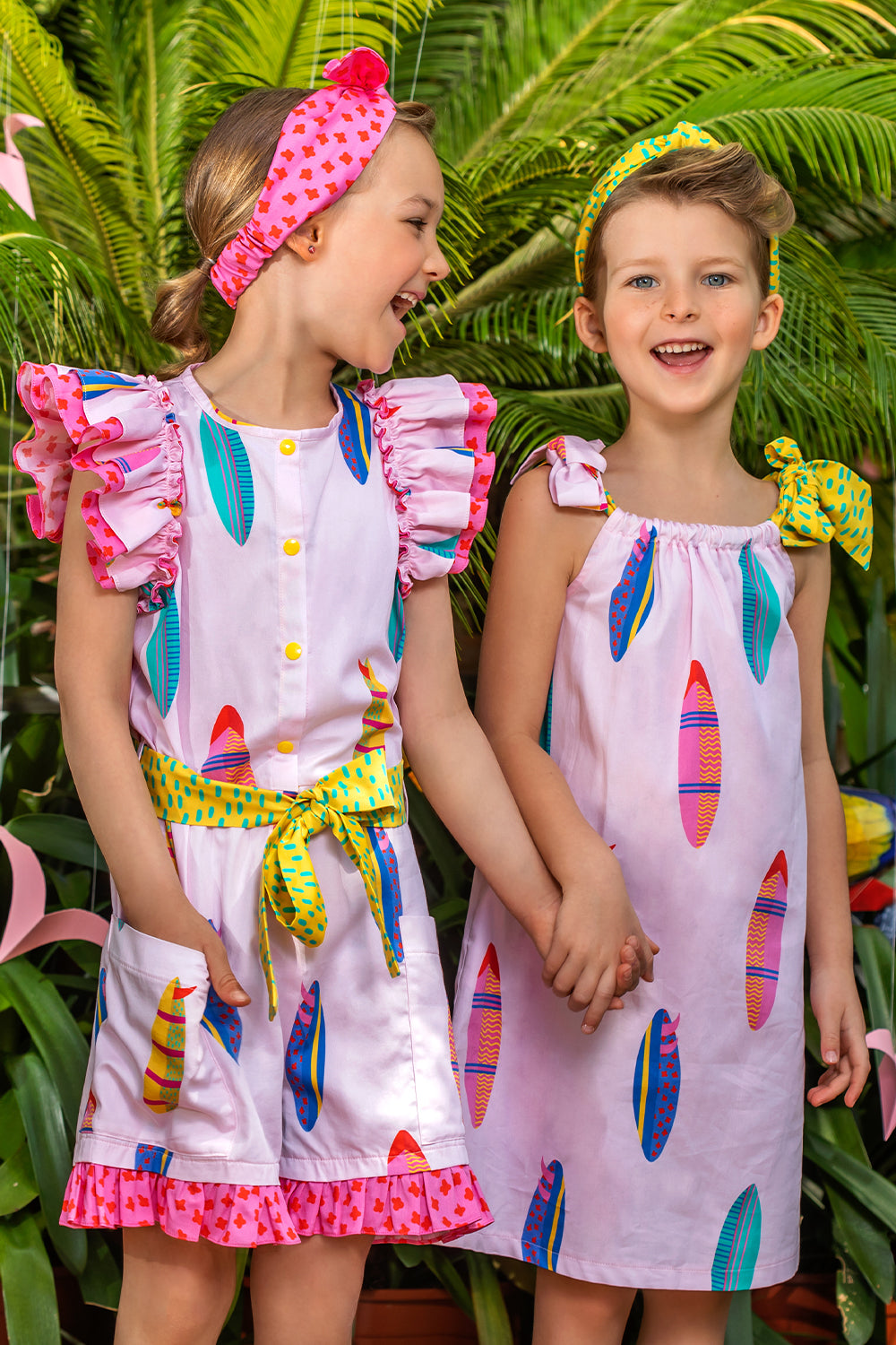 Light pink cotton surf short jumpsuit with frills