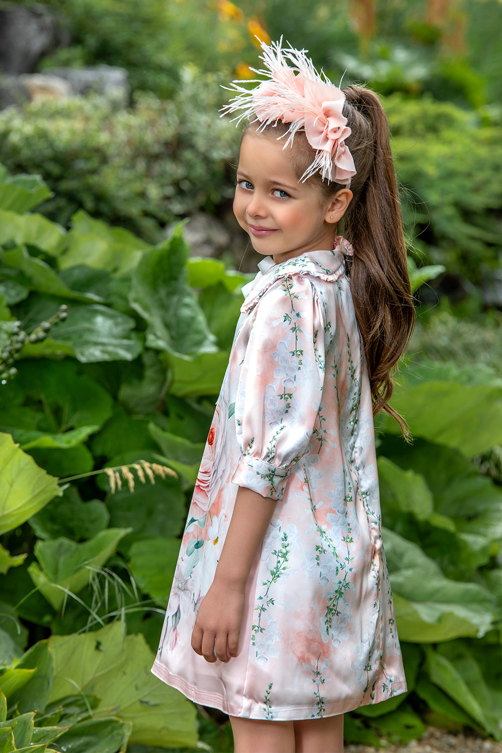 Peach oversize ranunculus dress with collar