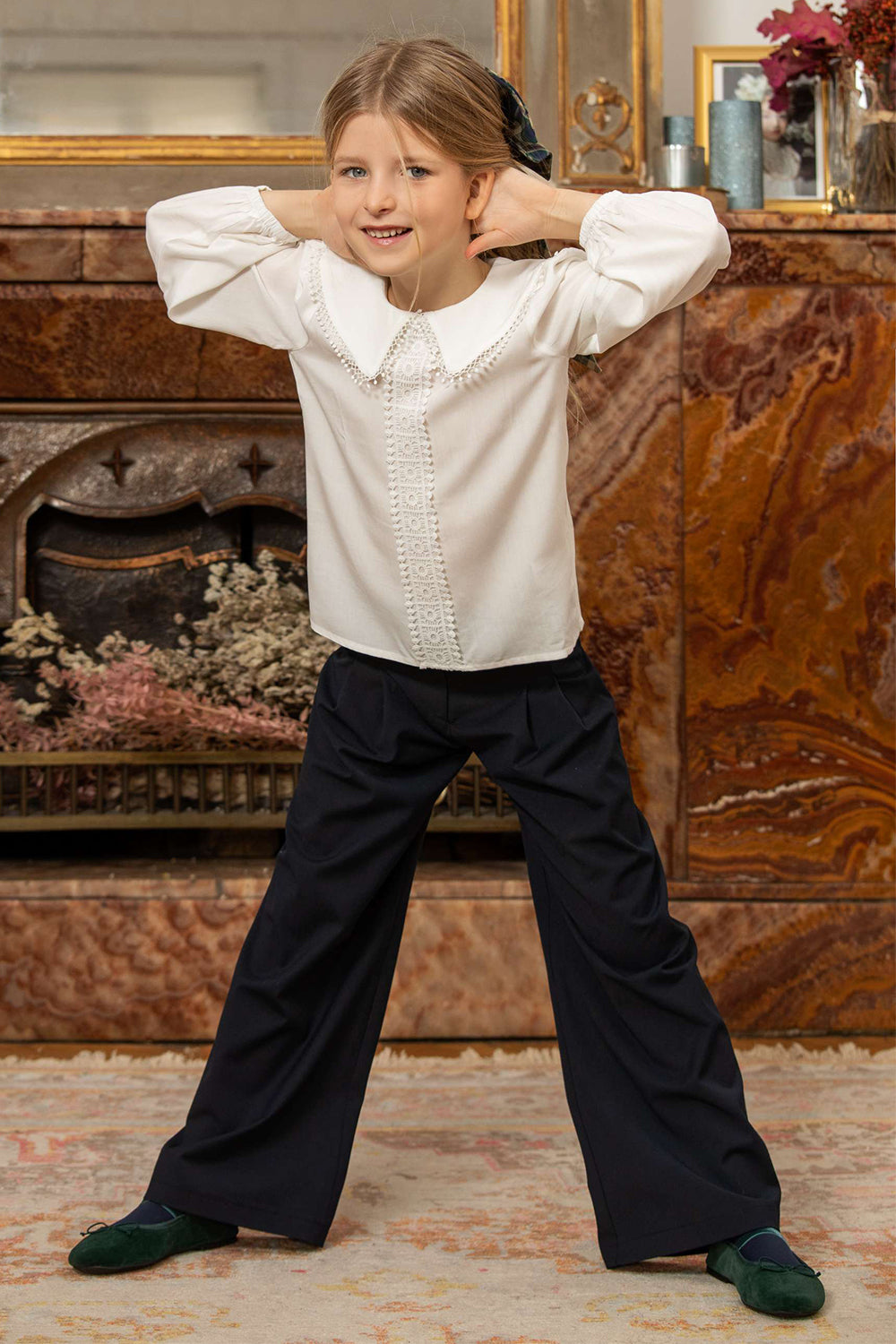 Blue poly-viscose wide trousers