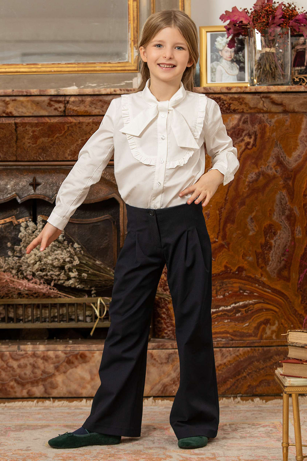 Blue poly-viscose wide trousers