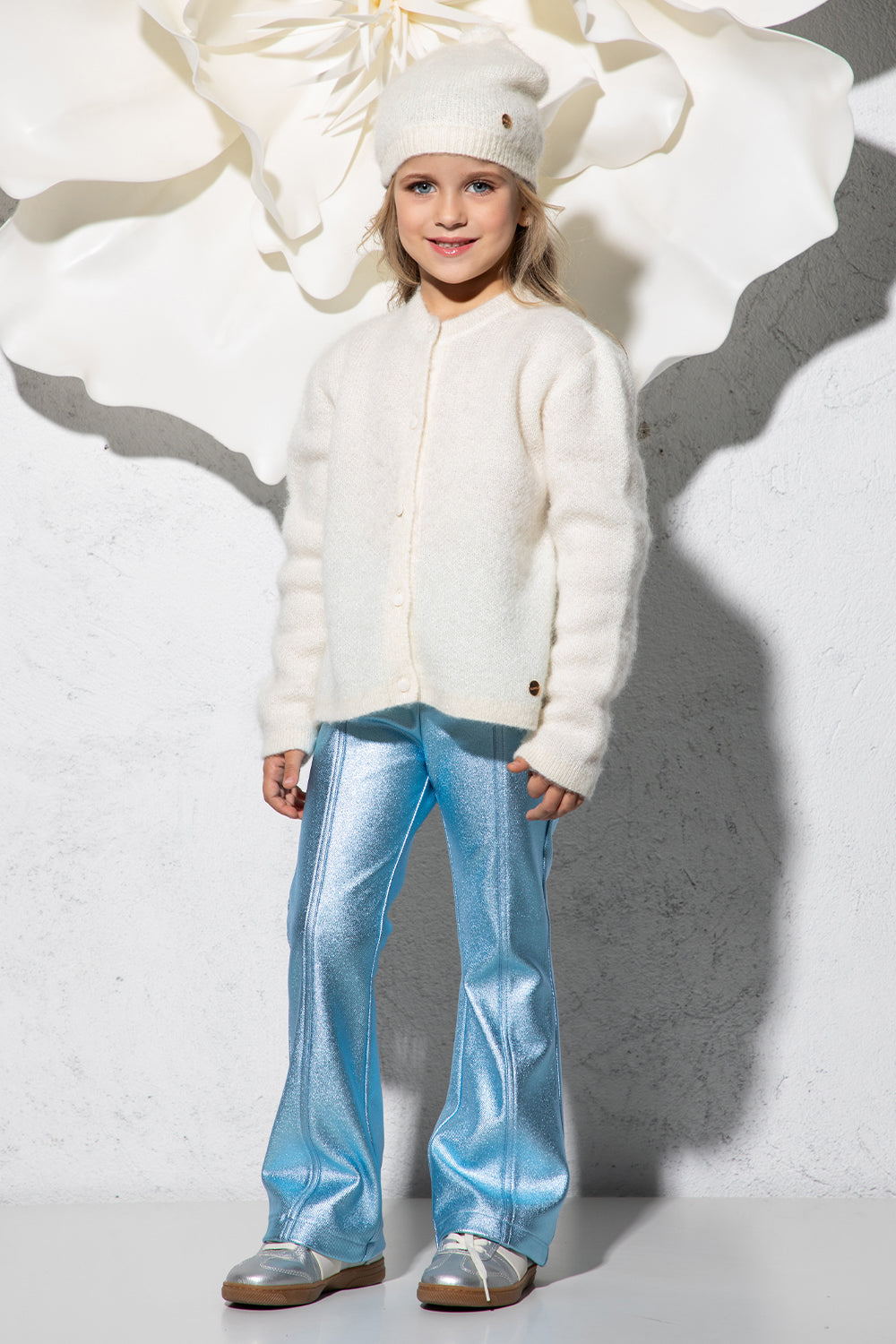 Blue shiny denim trousers