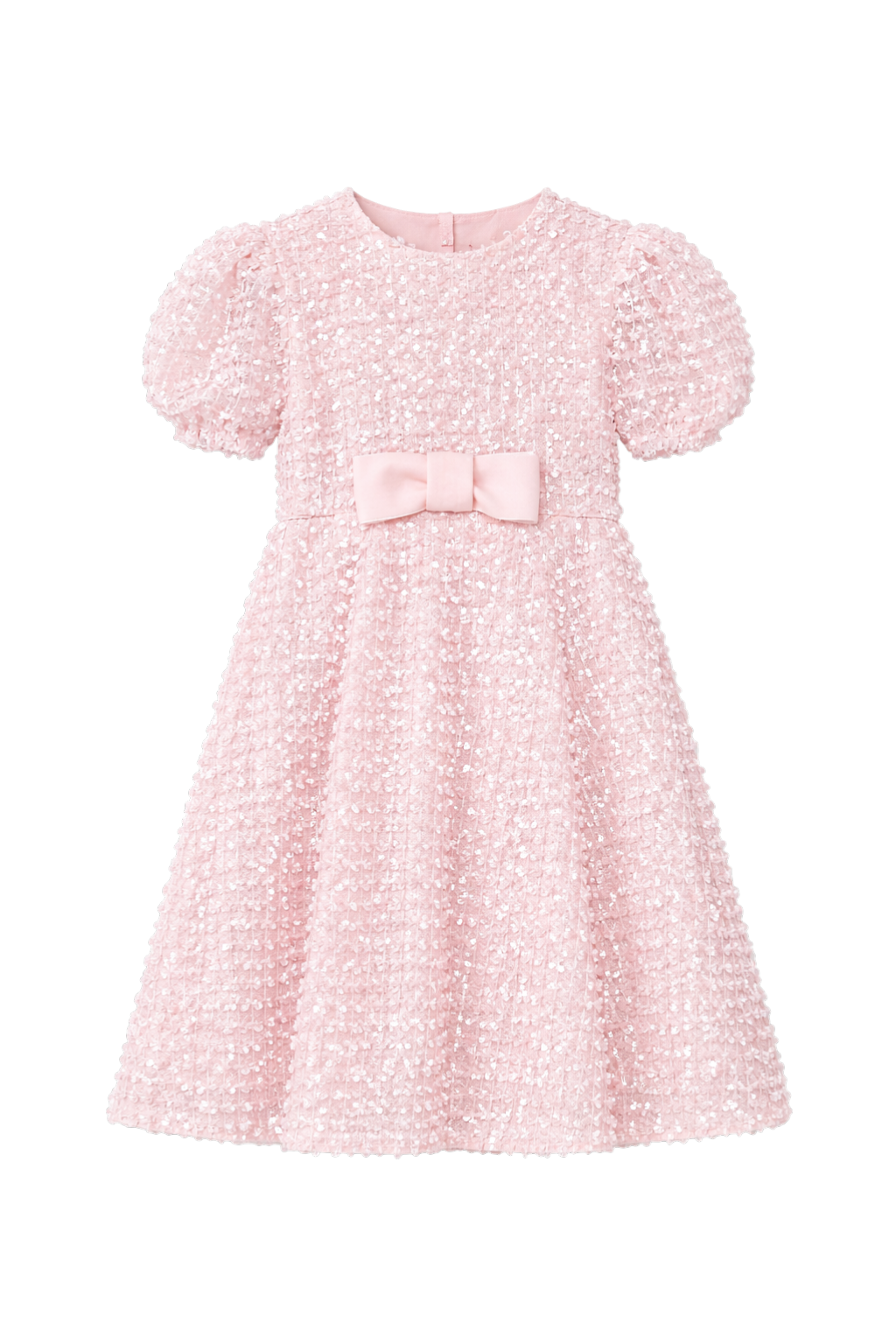 Pink sequin dress with velvet bow