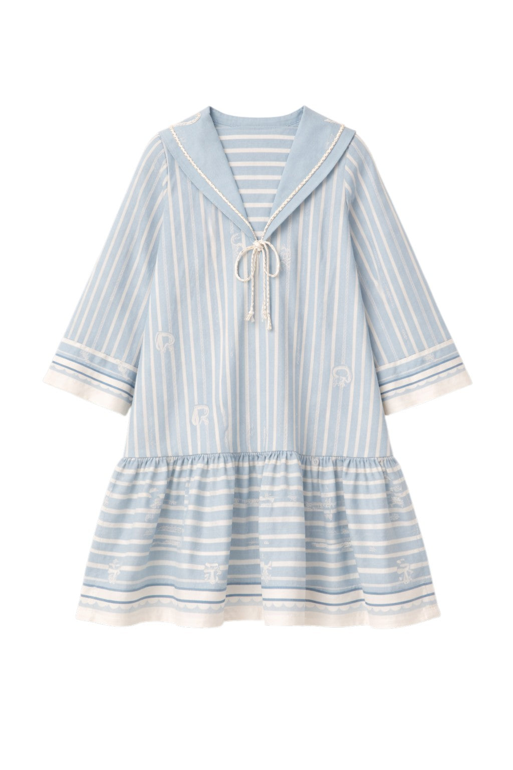 Light blue linen dress with sailor collar, striped pattern