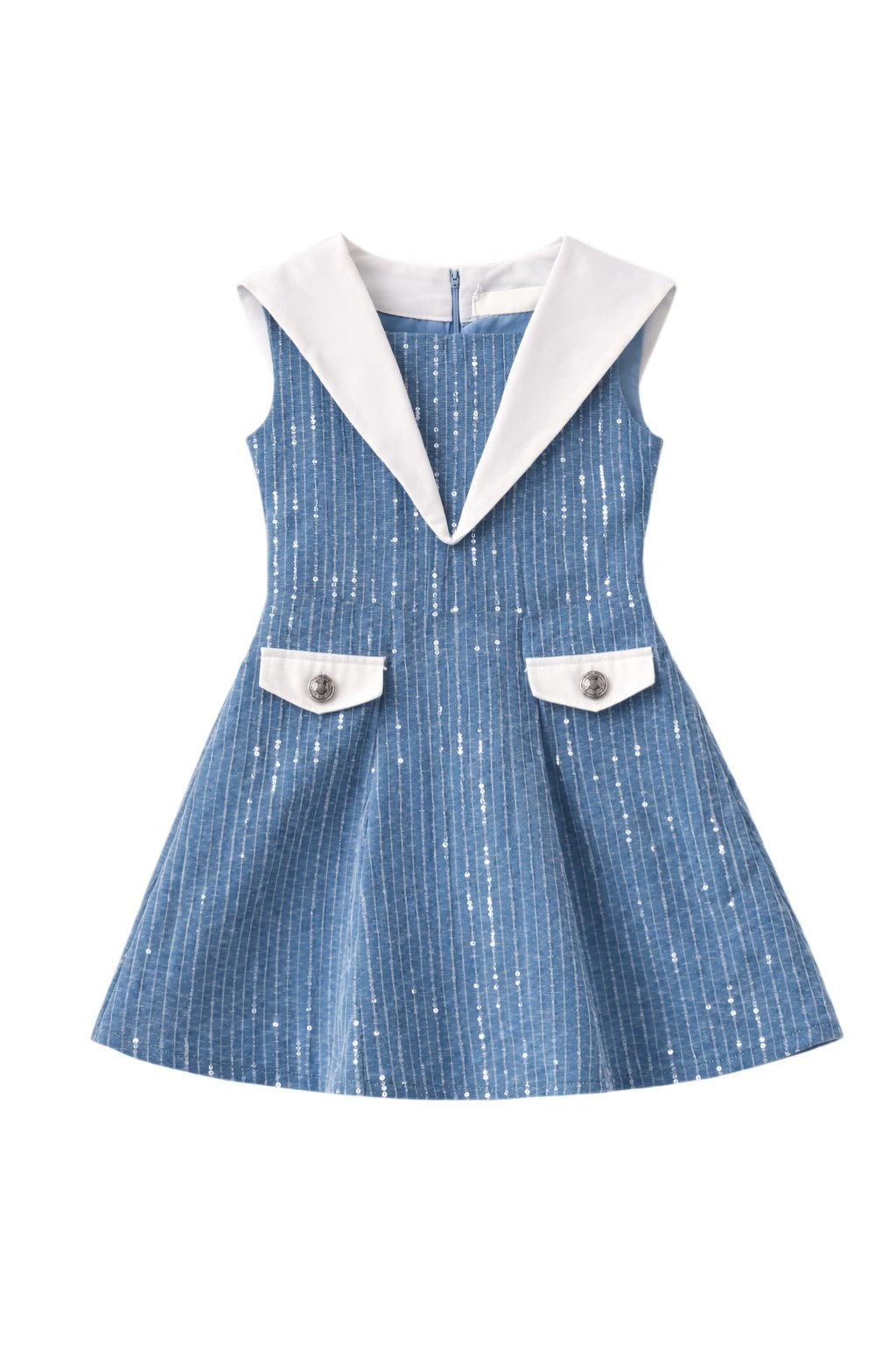 Sleeveless A-line cotton denim dress with sequins 13-14 years / Blue