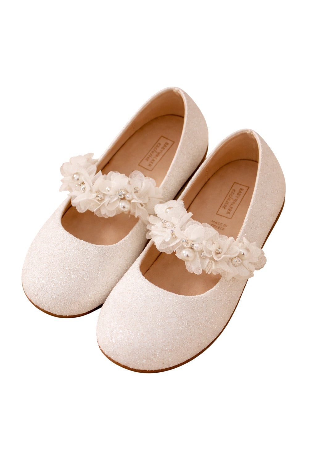 Swarovski crystals and flowers white velcro strap shoes