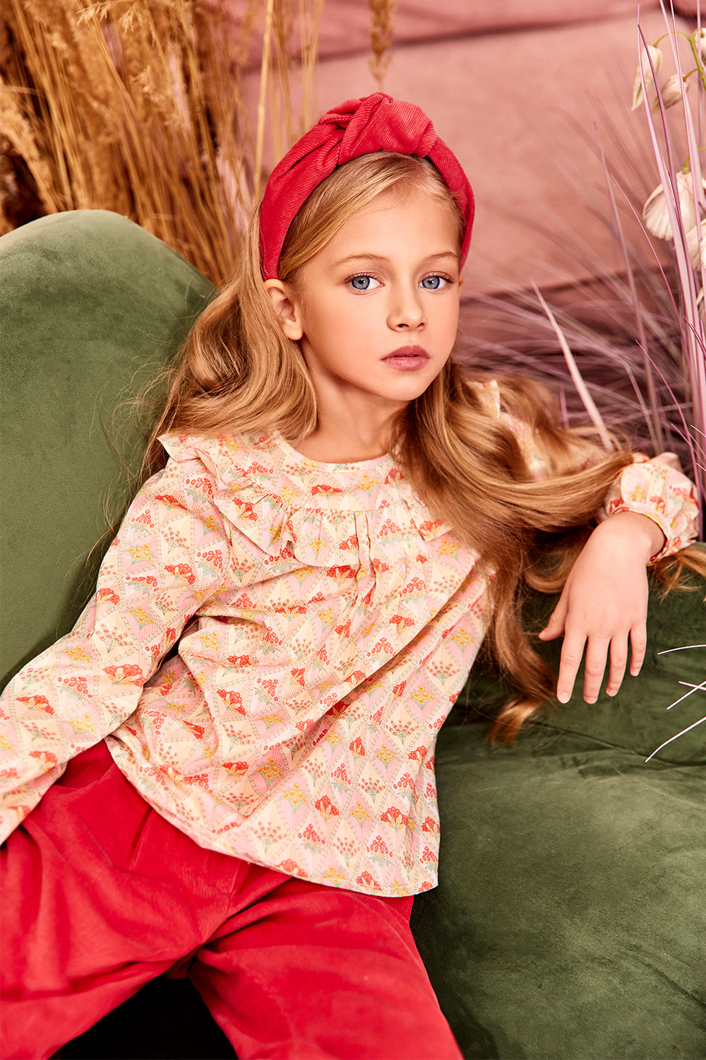 Coral corduroy cotton trousers