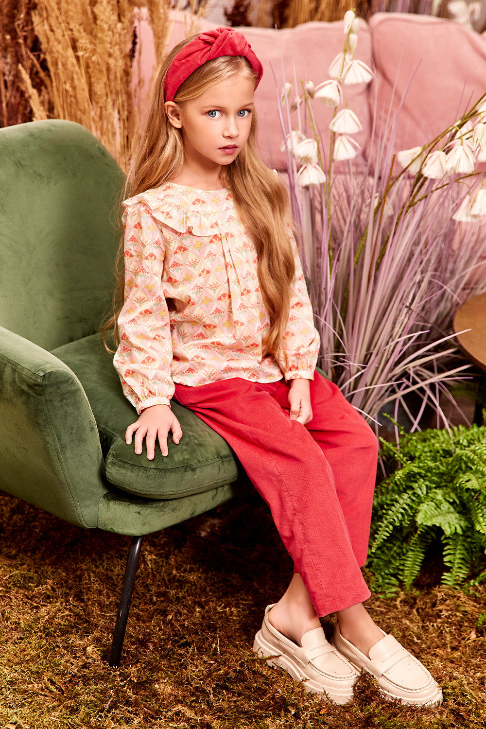 Coral corduroy cotton trousers