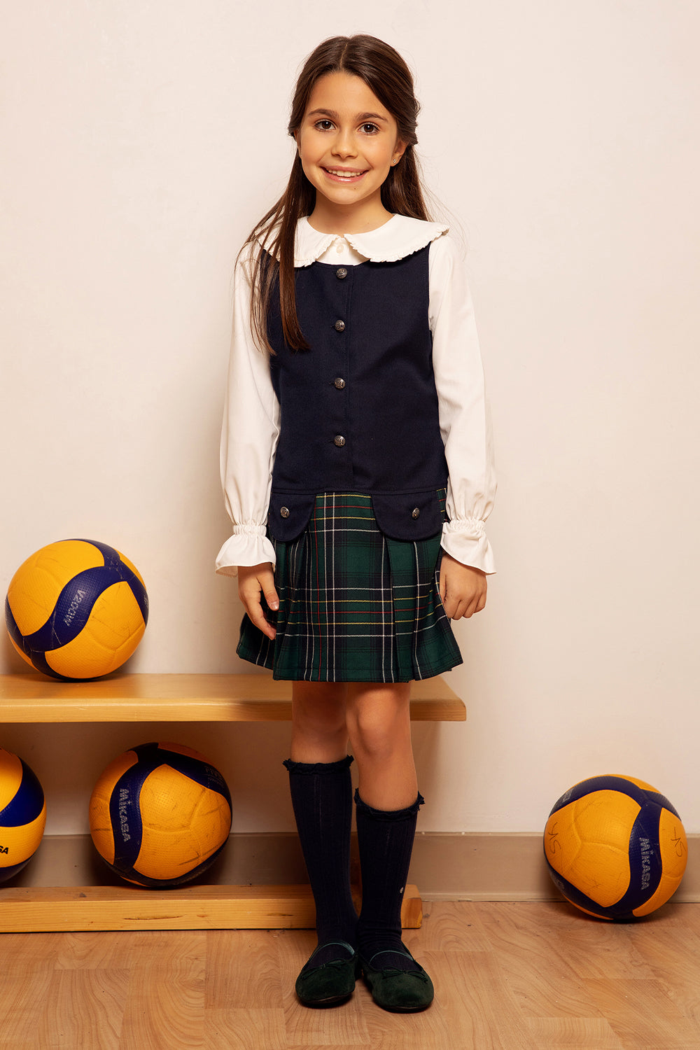 Dark blue and green tartan dress with buttons Dark blue and green tartan dress with buttons