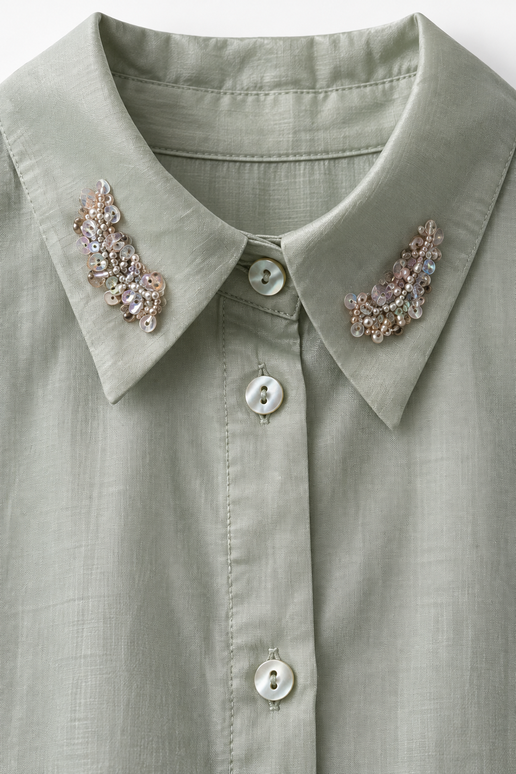 SAGE GLOW Shirt with Decorated Collar