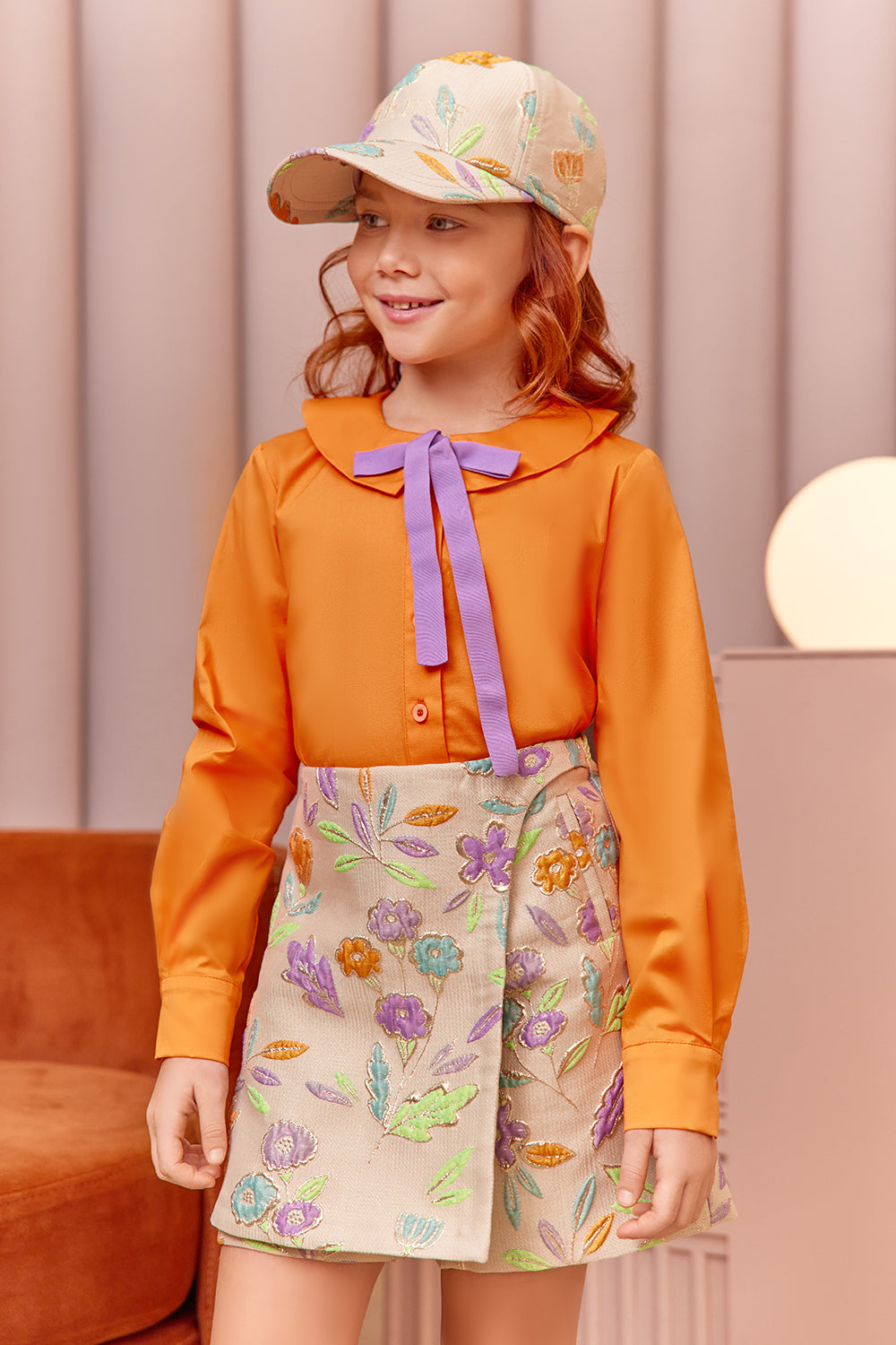 Gold floral jacquard skort