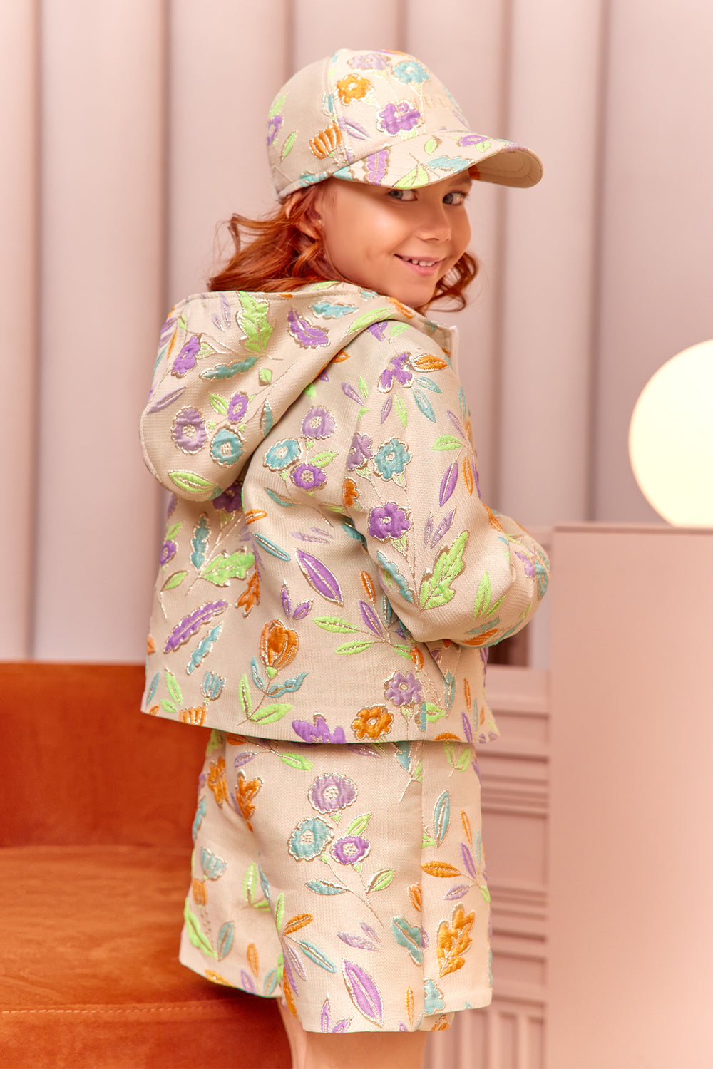 Gold floral jacquard parka jacket