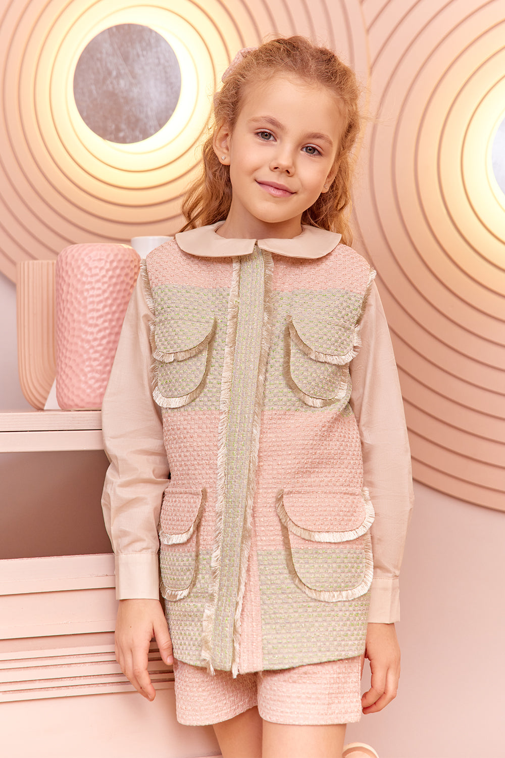 Pink and gold tweed shorts