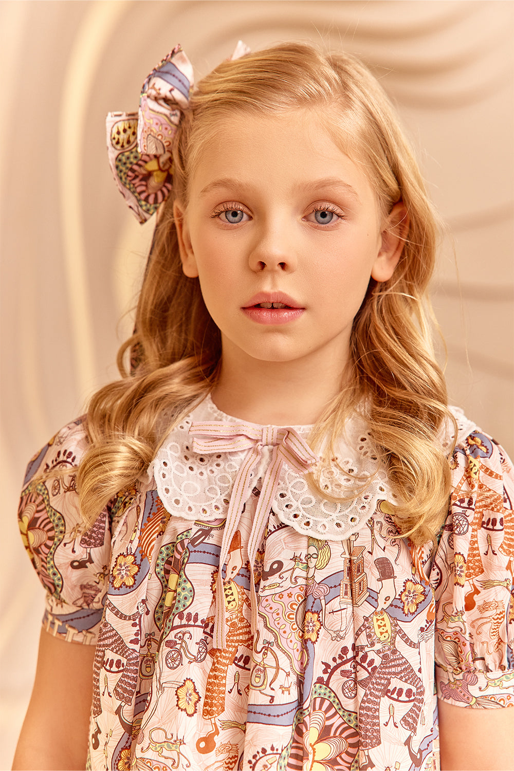 Liberty London funny creatures cotton white dress with collar and bow