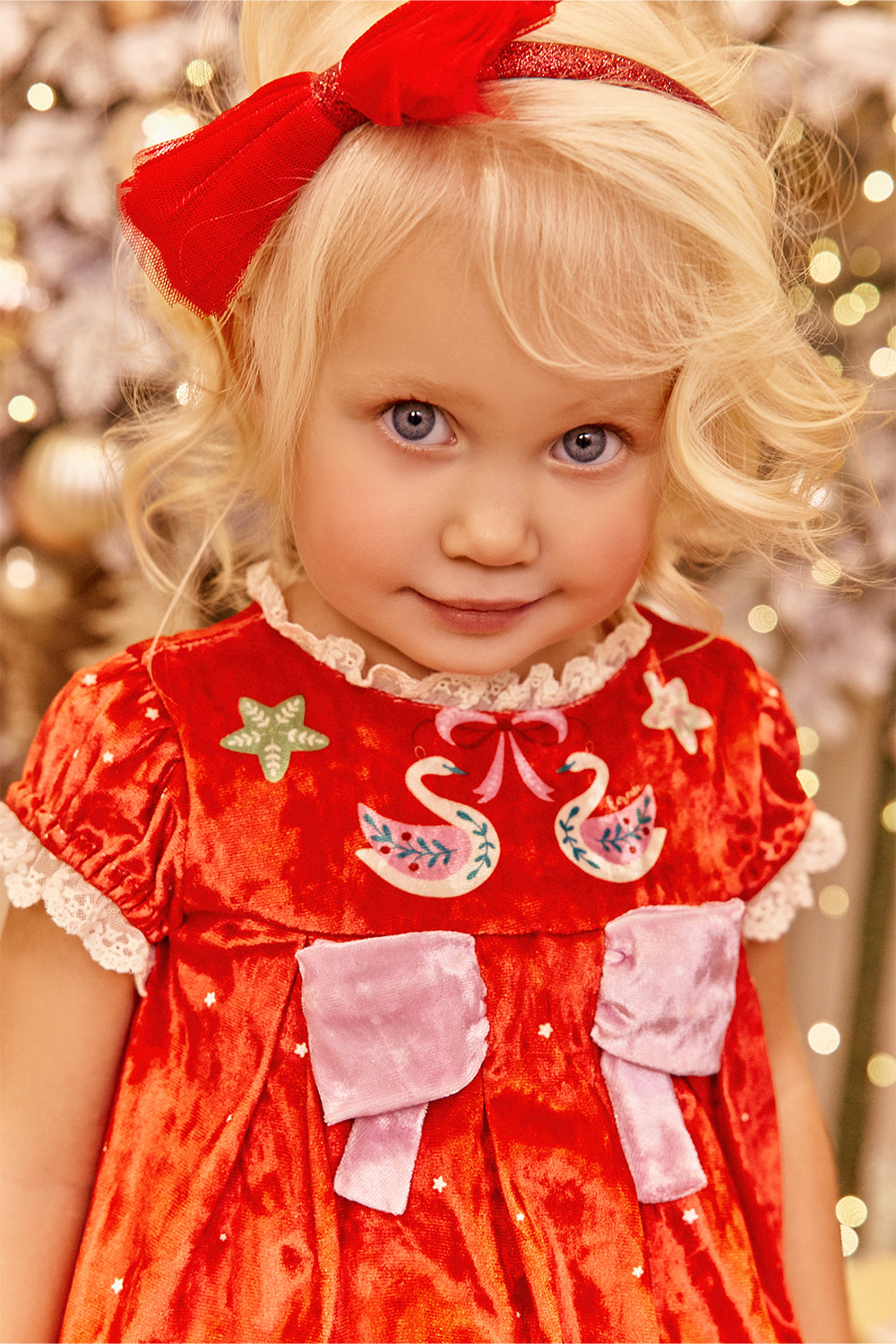 Red velvet Christmas dress with pink bow with matching knickers
