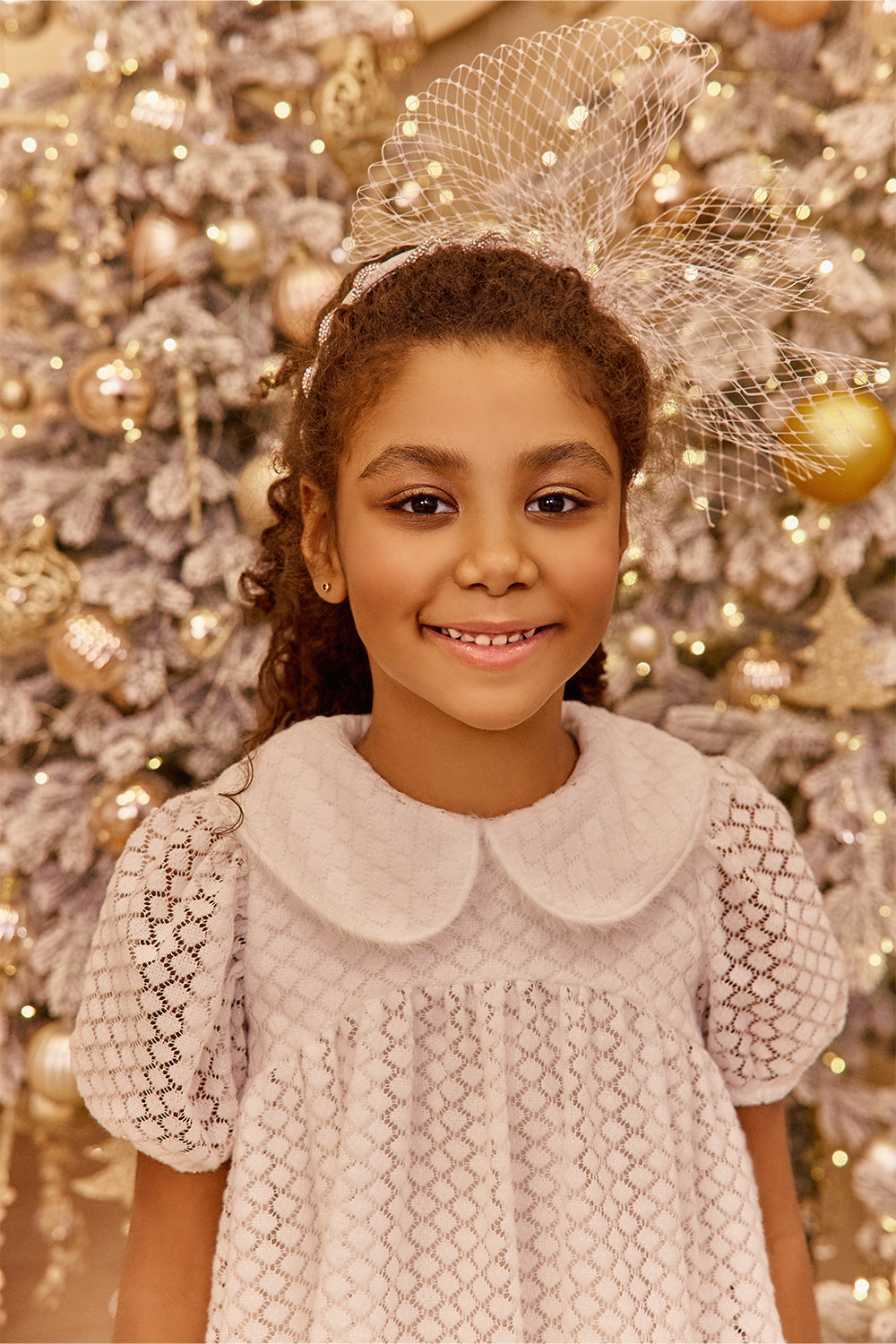 White dots soft lace dress with collar