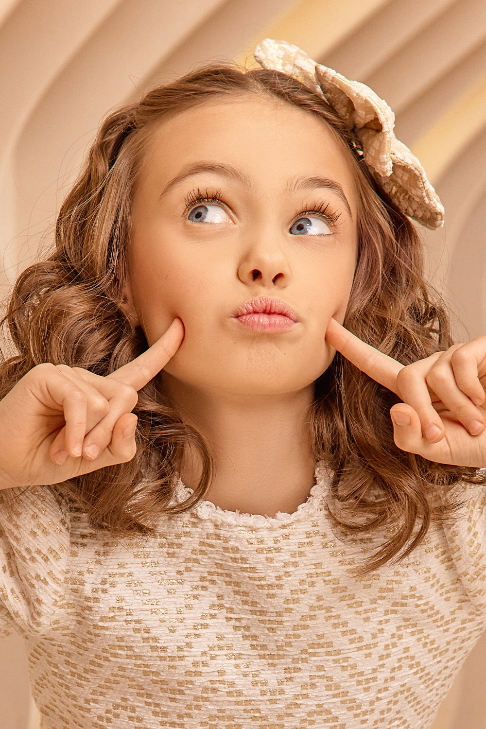 Off-white and gold tweed hair bow