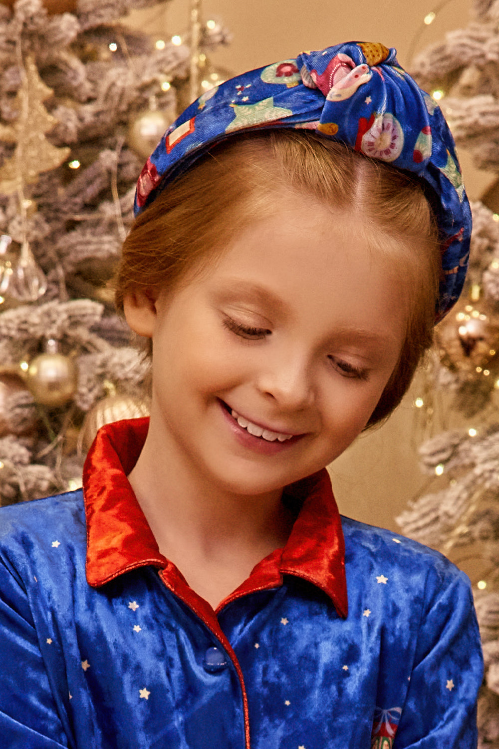 Blue velvet Christmas knot hairband