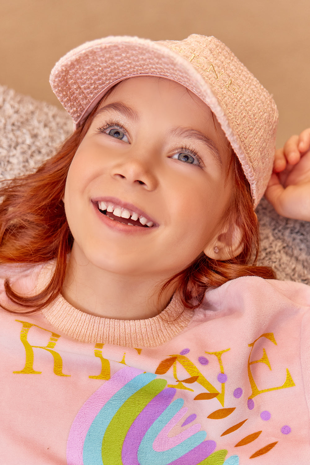 Pink and gold tweed logo baseball cap