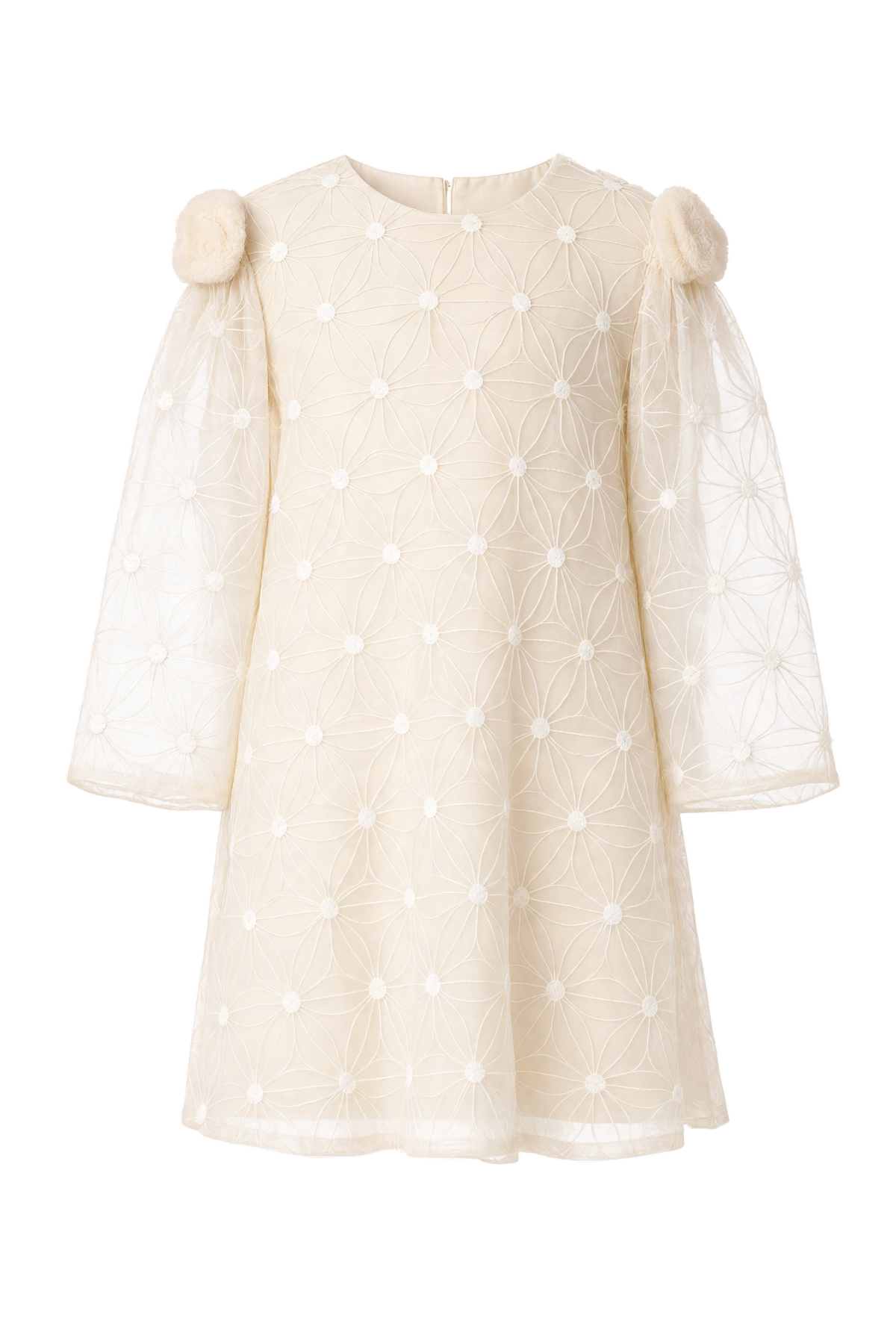 Ivory A-line lace dress with shoulder bows and cape sleeves - product view