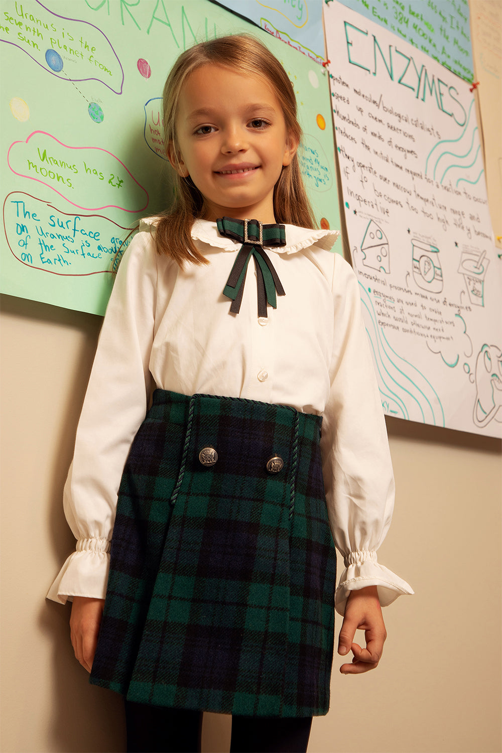 Green and blue tartan wool skirt