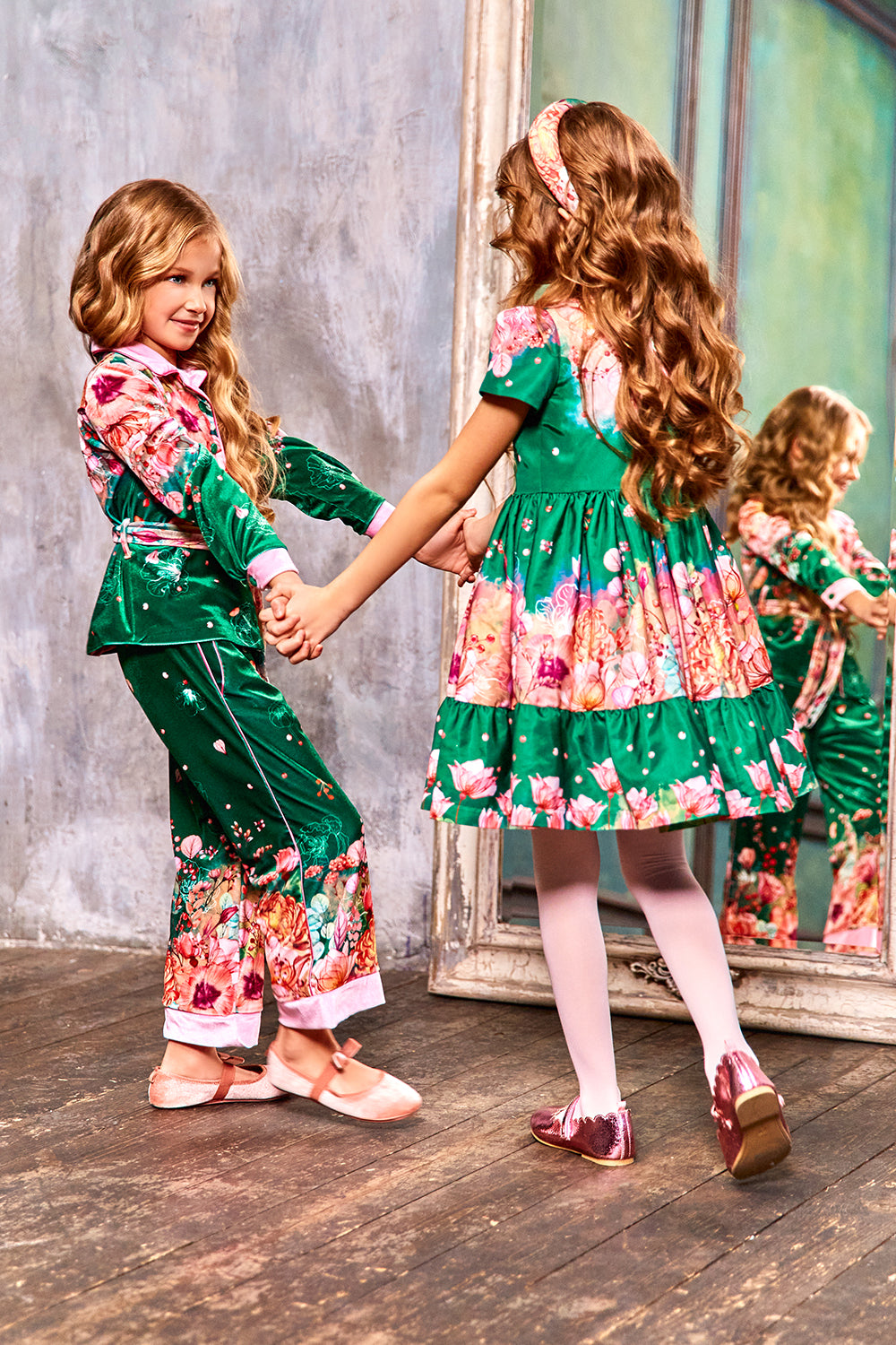 Green floral hand-embellished dress