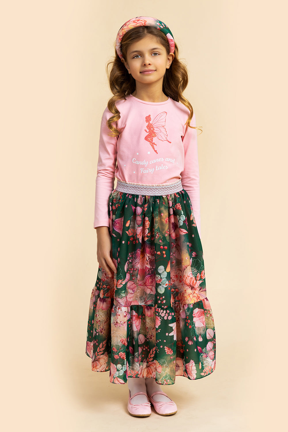 Green floral long skirt