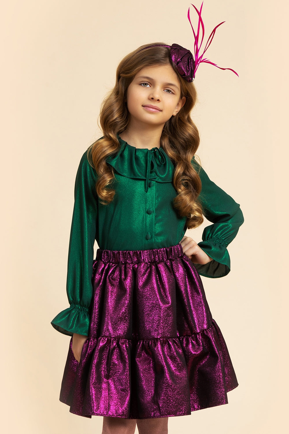 Green shimmering shirt with camisole