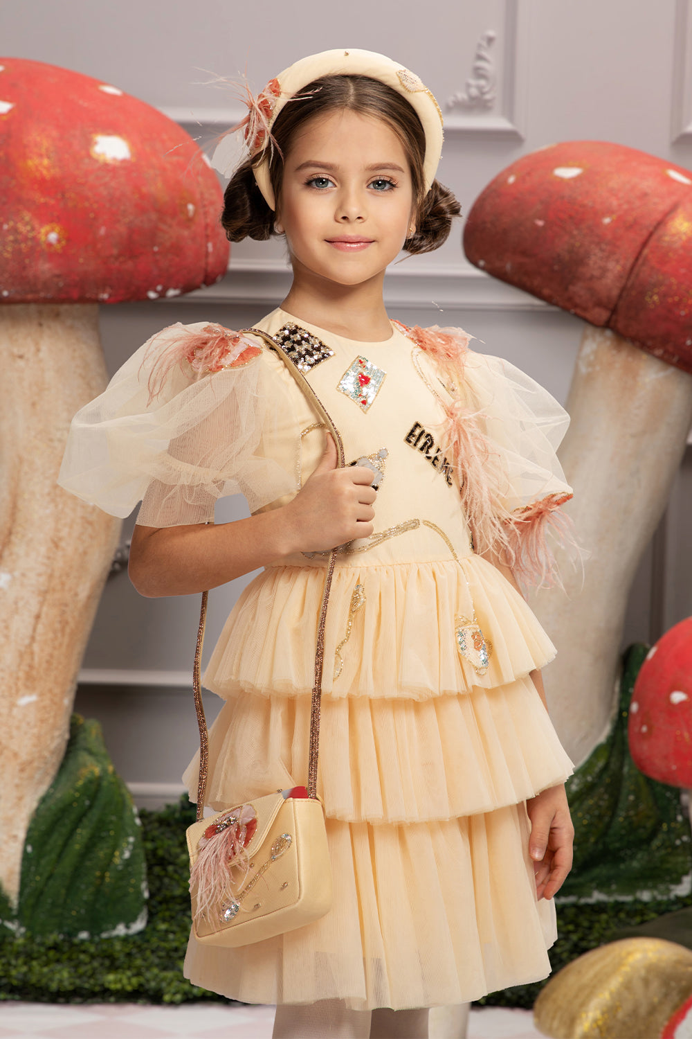 Ivory "Alice in wonderland" hand-embroidered layered tulle dress