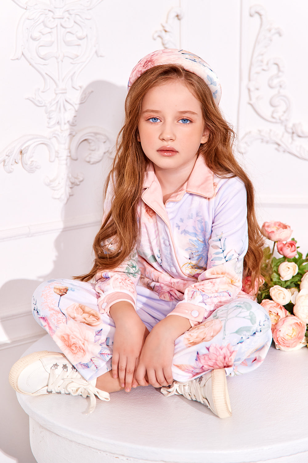 Light blue velvet floral suit