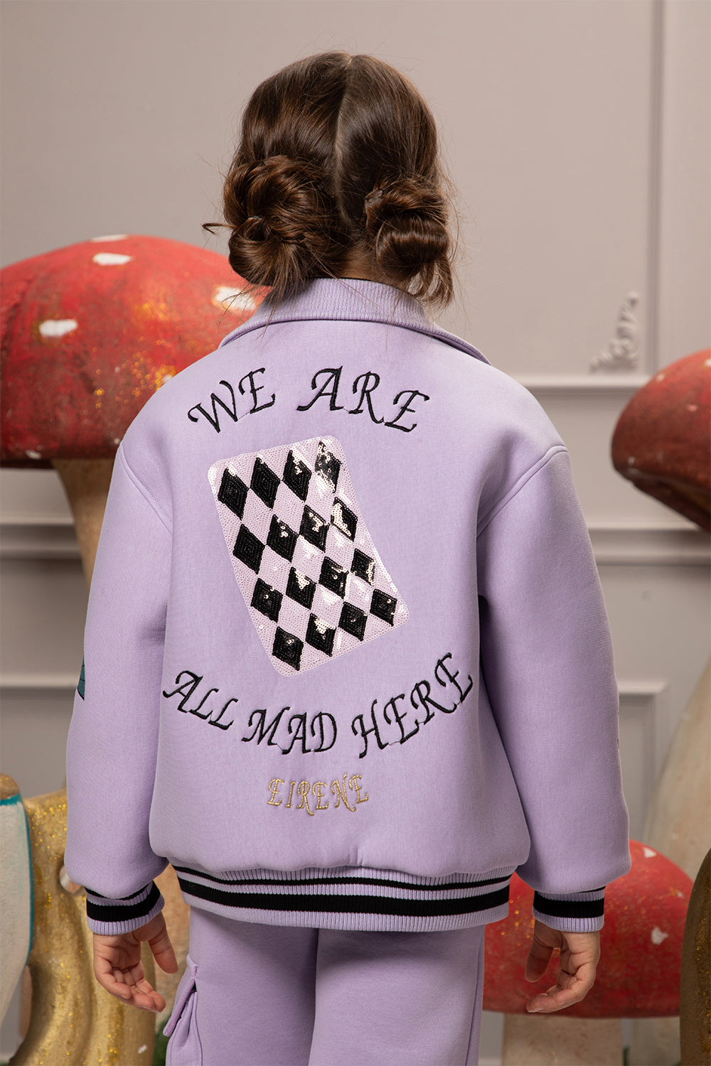 Lilac "Alice in wonderland" set of embroidered padded bomber jacket and trackpants