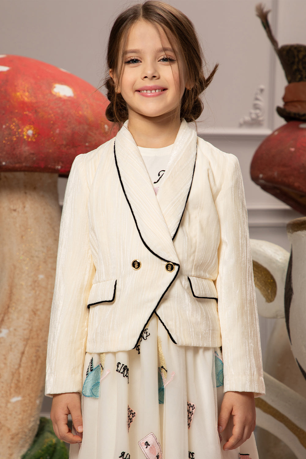 Off-white blazer with black piping