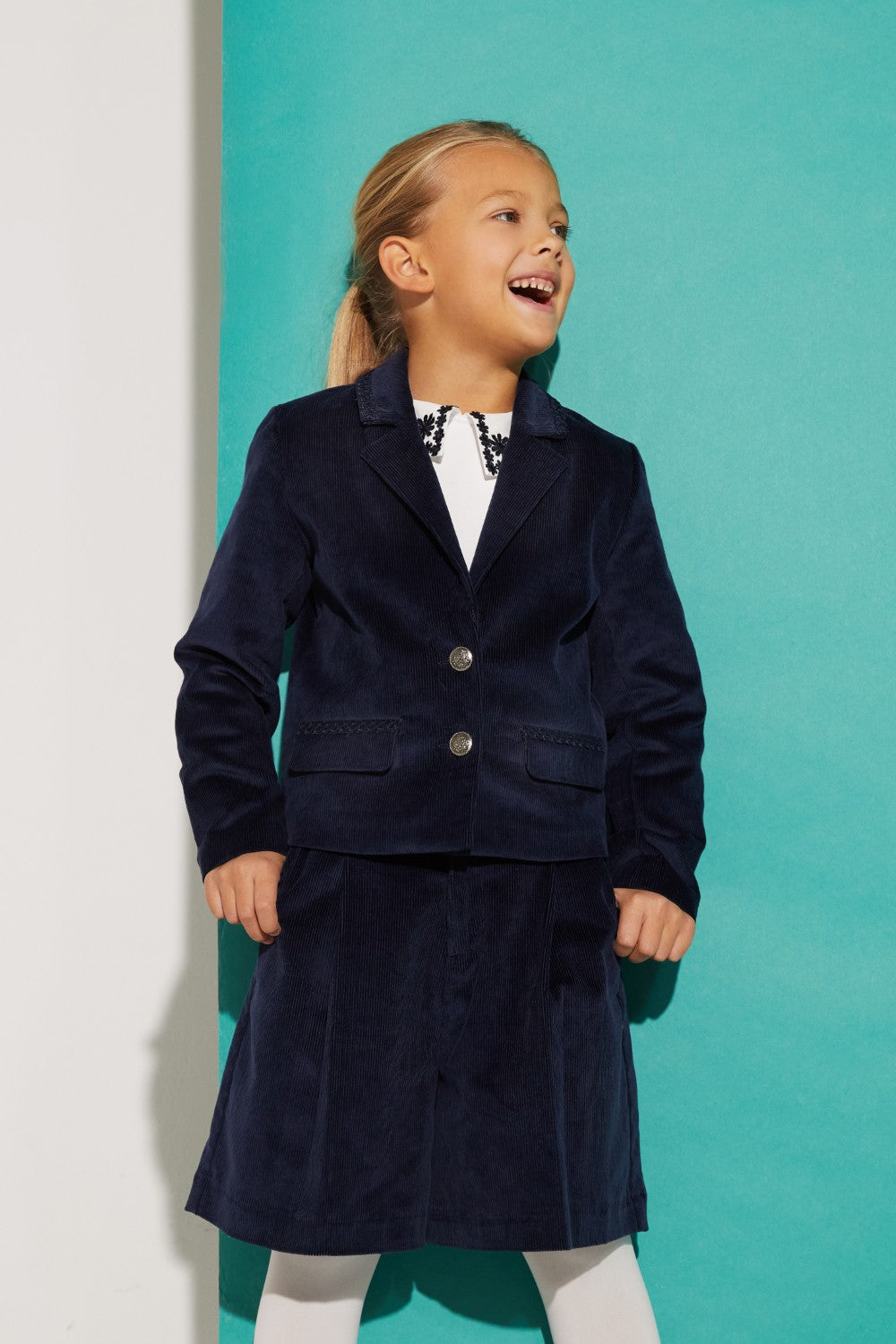 Blue corduroy woven cotton blazer.