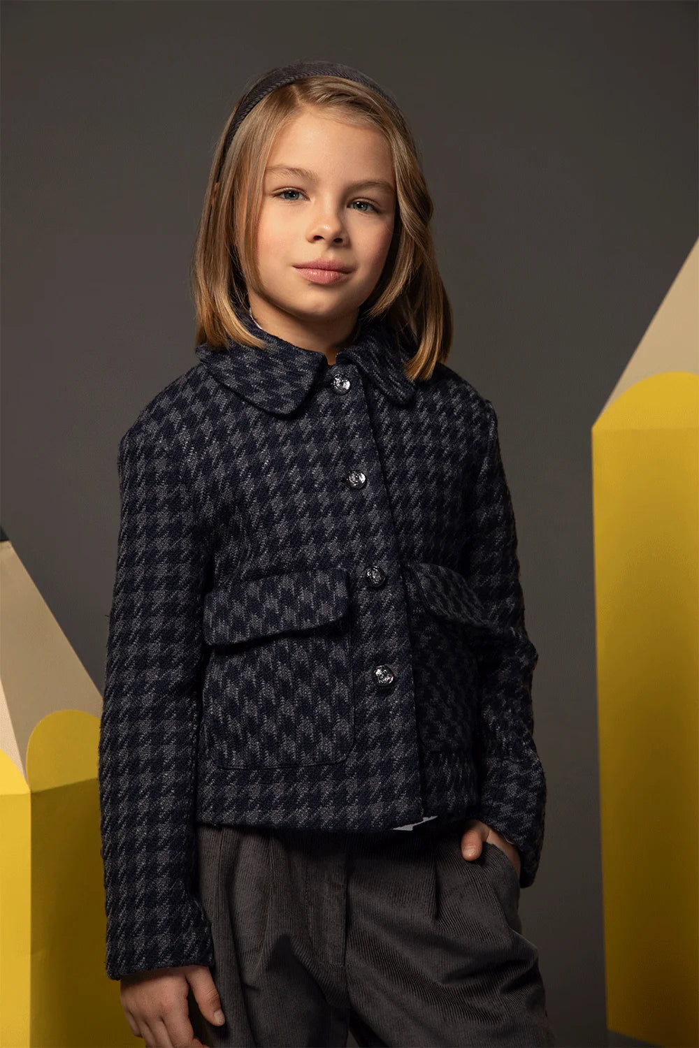 Elegant navy and grey tweed jacket