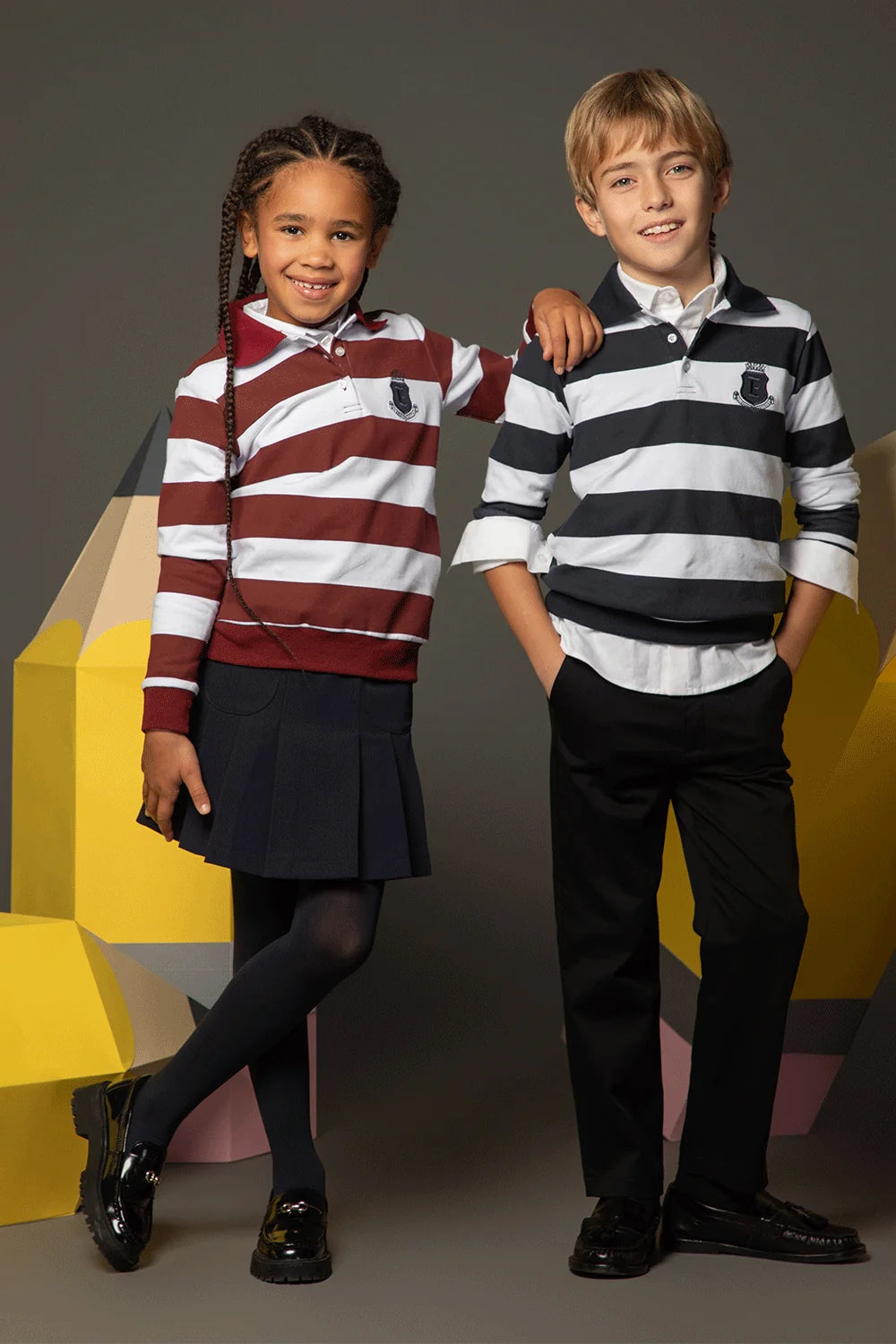 Classic blue and white striped polo shirt with long sleeves