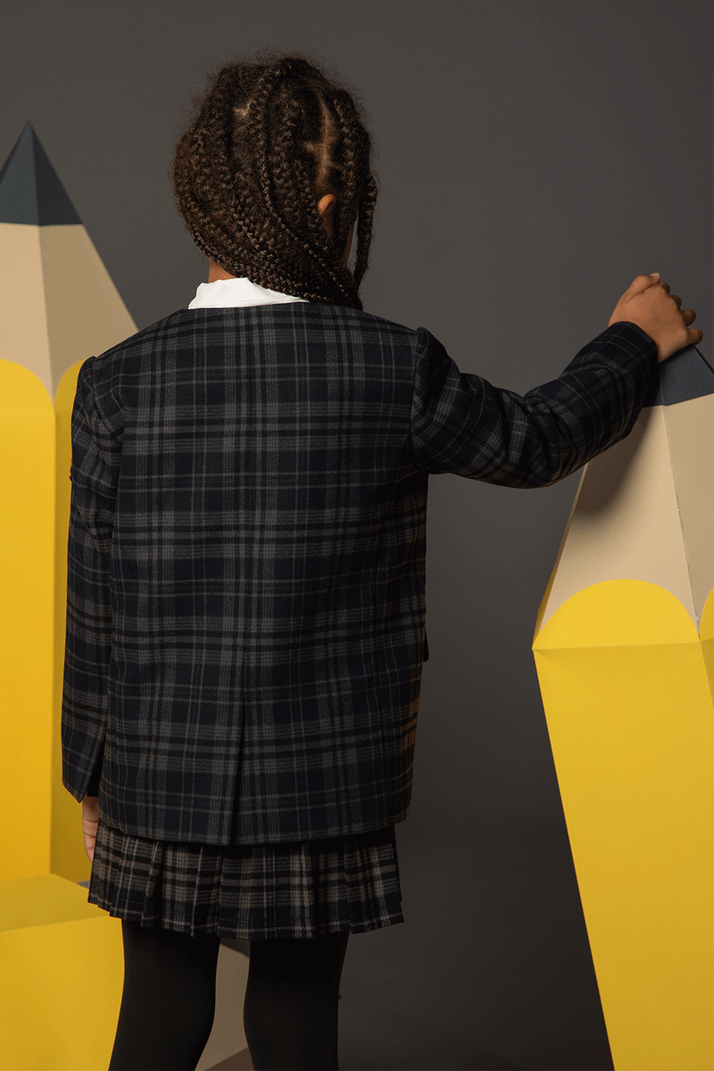 Checked blazer with belt