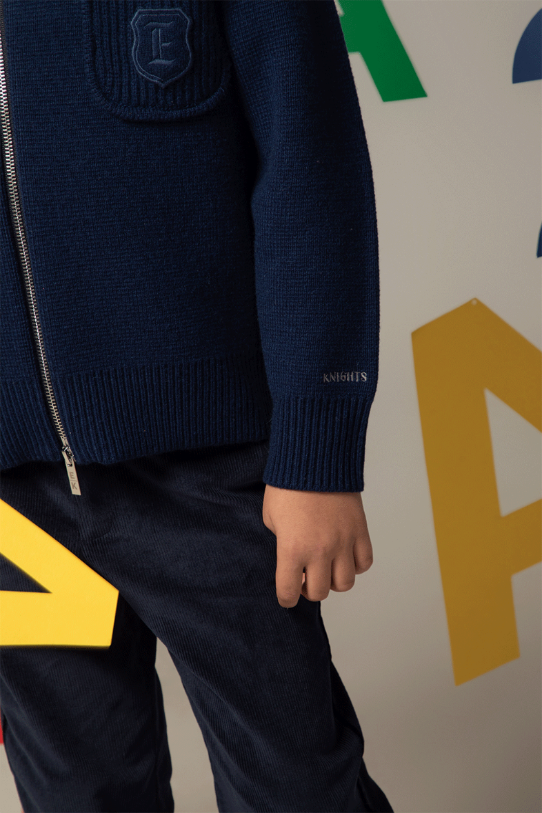 Navy knitted cardigan with wool and cashmere