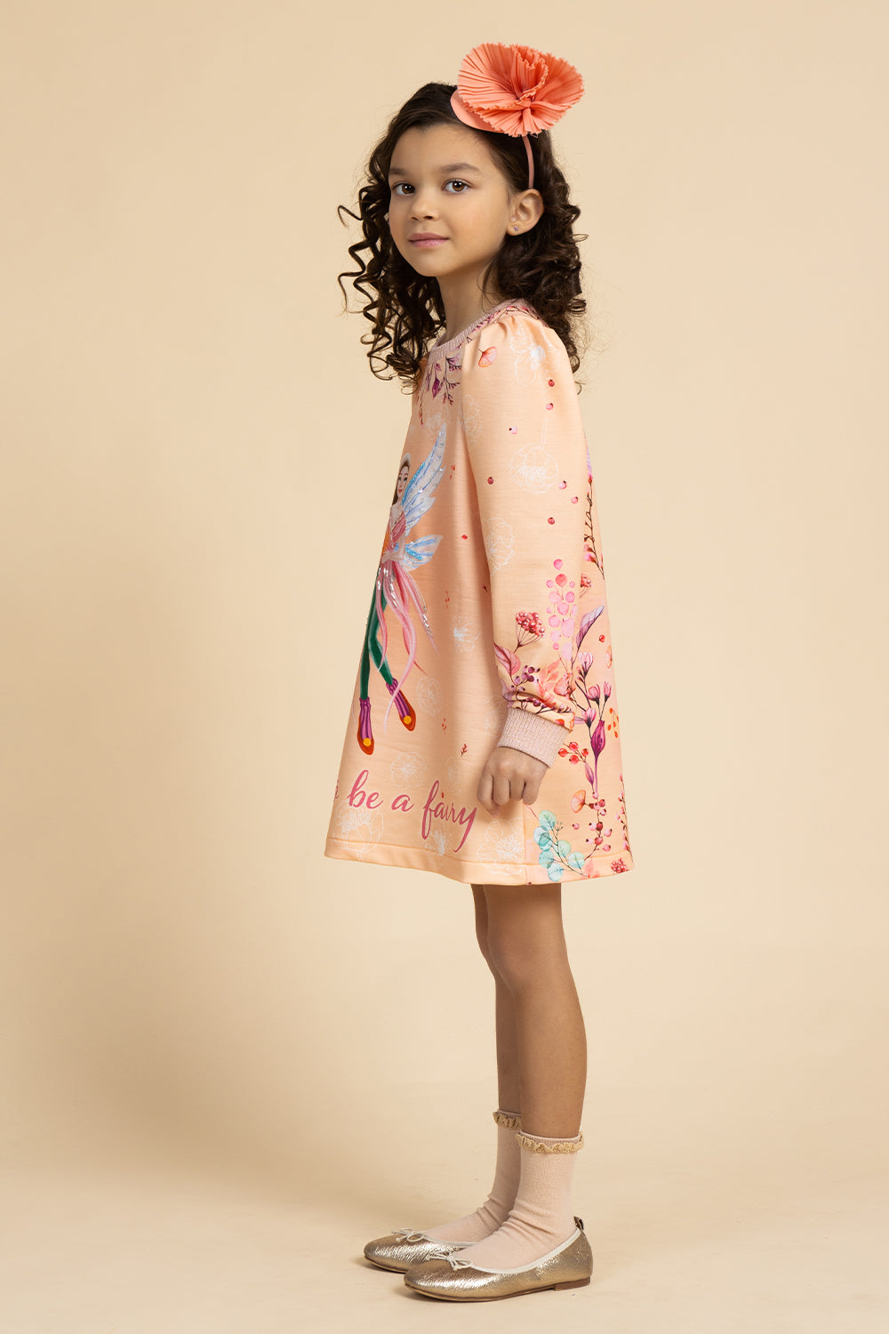 Peach autumn fairy tunic dress with sequins