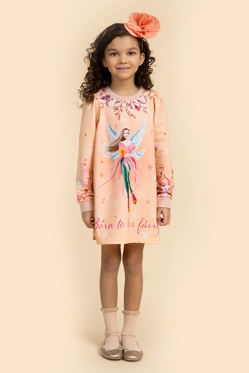 Peach autumn fairy tunic dress with sequins
