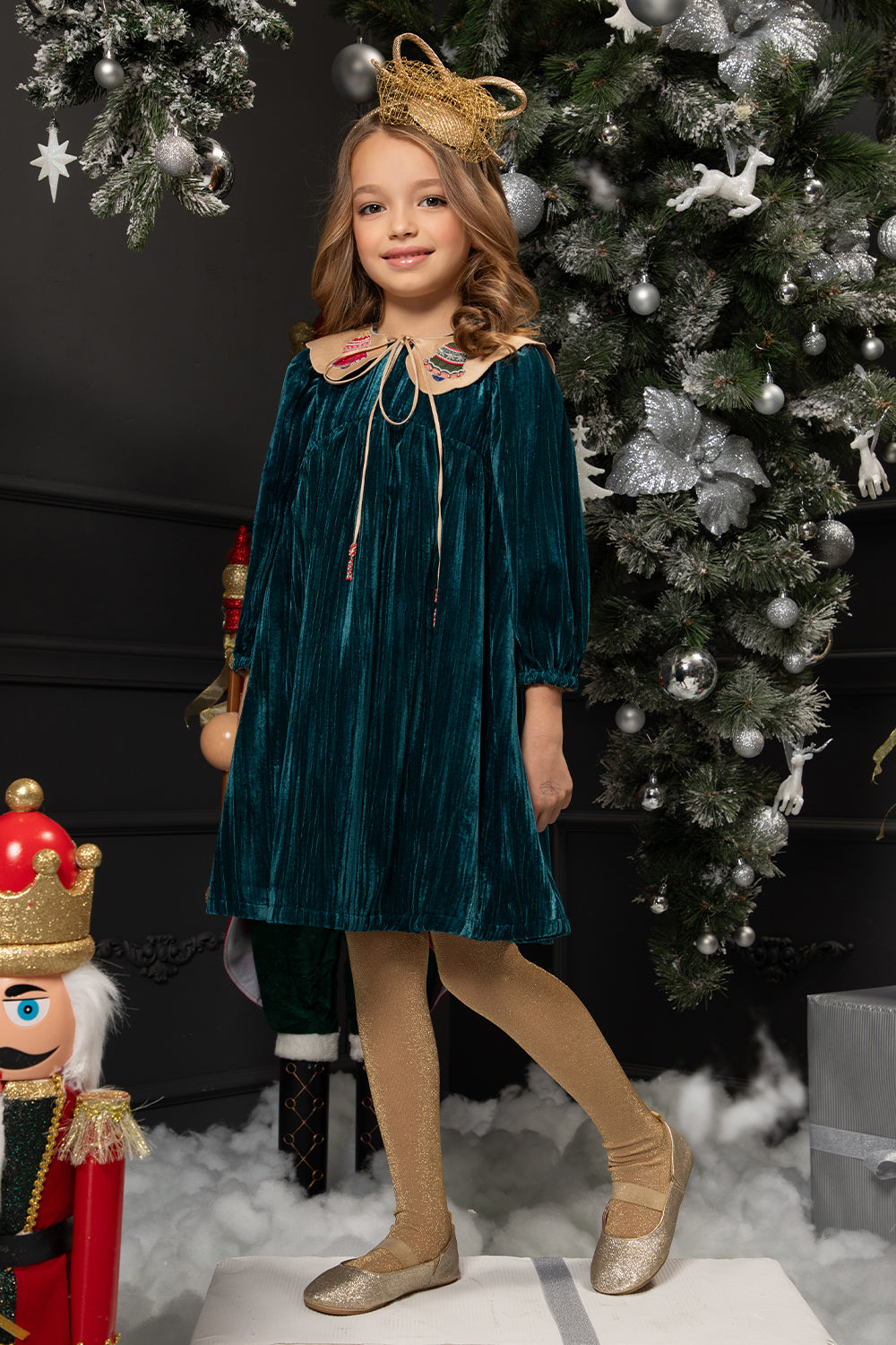 Petrol green velvet dress (collar not included)