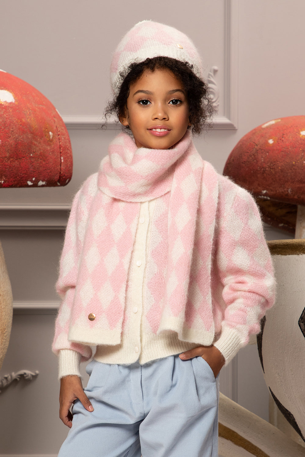 Pink and off-white rhombus moher cardigan