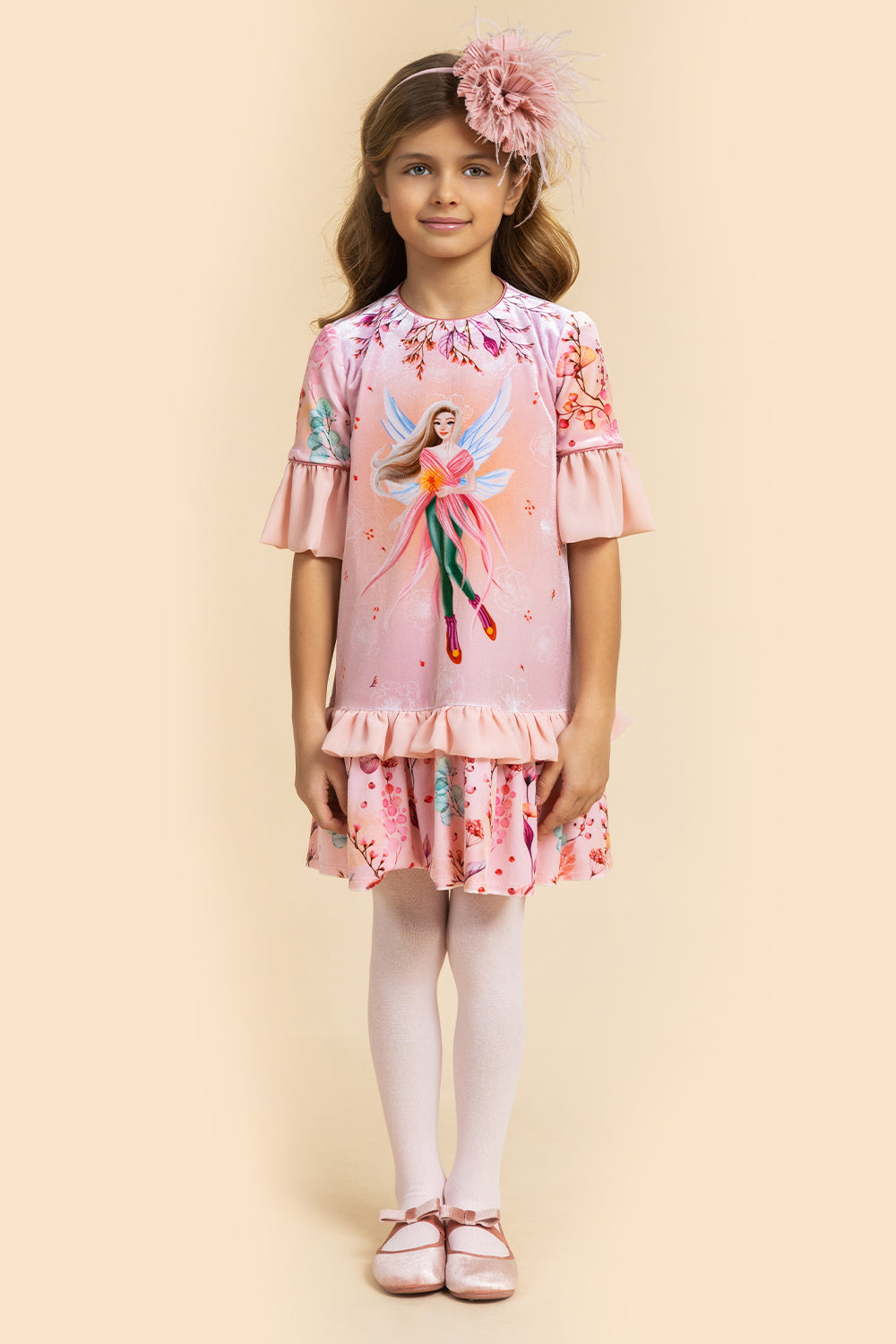Pink autumn fairy tunic dress with frills