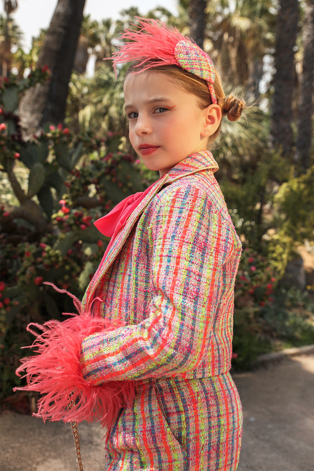 Pink, blue, green neon tweed cotton blend shorts