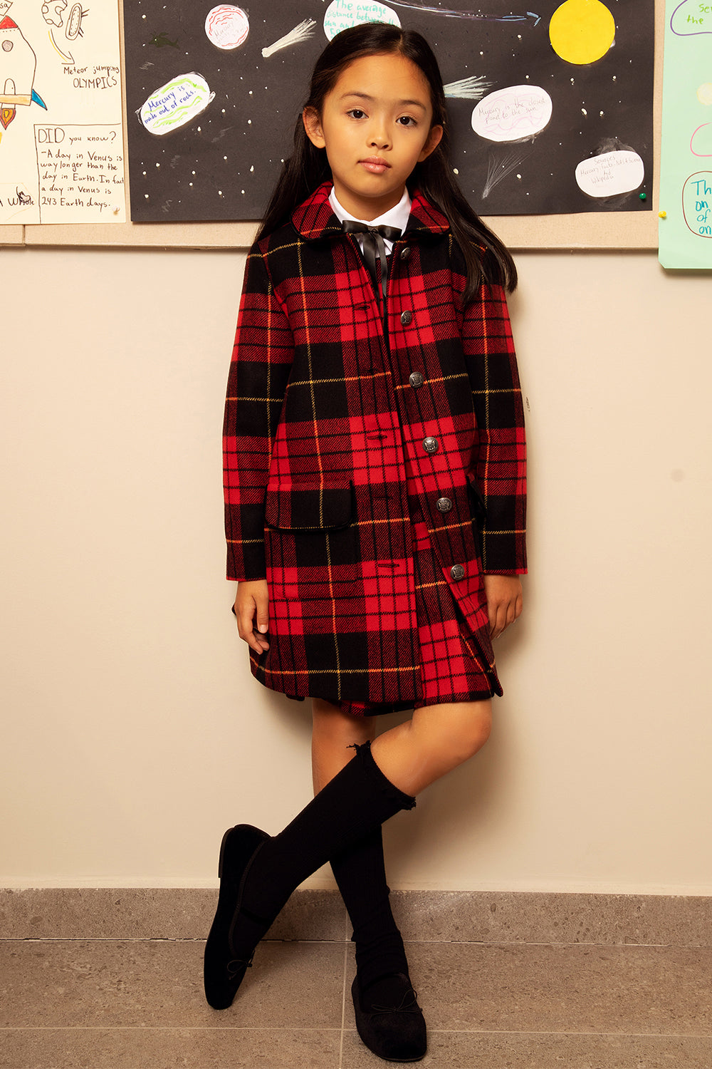 Red and black wool coat