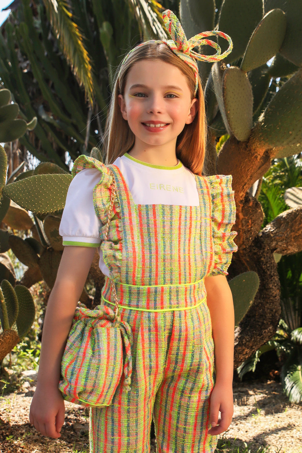 Green, yellow, fuchisa and neon tweed bag