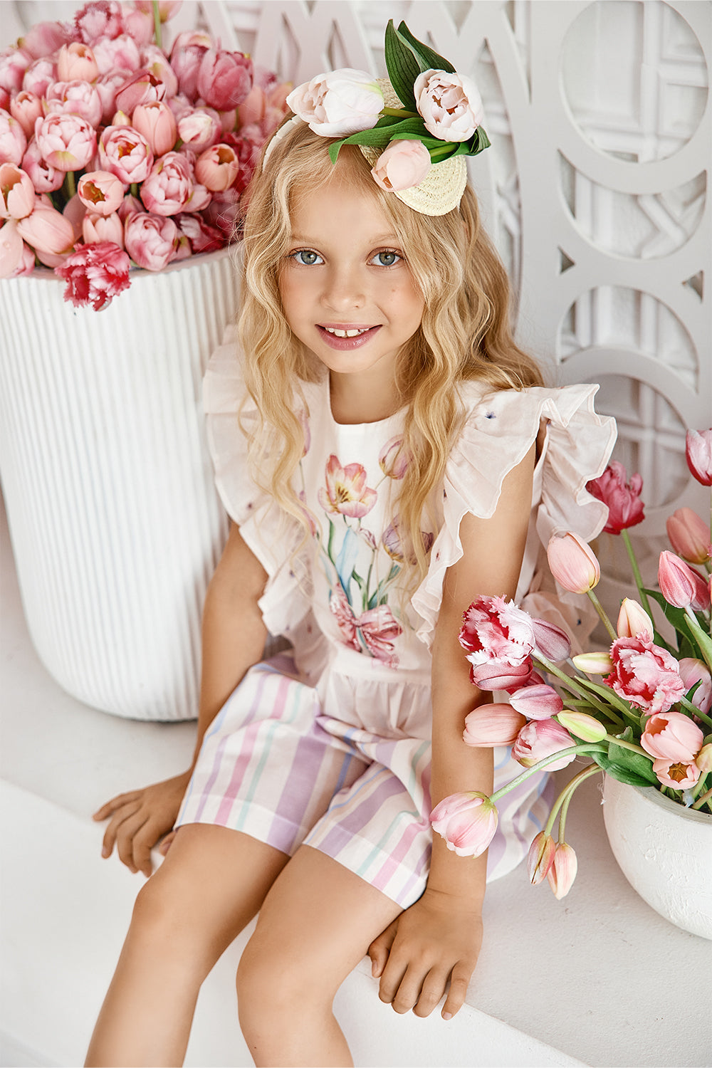 Striped pastel colors satin cotton shorts