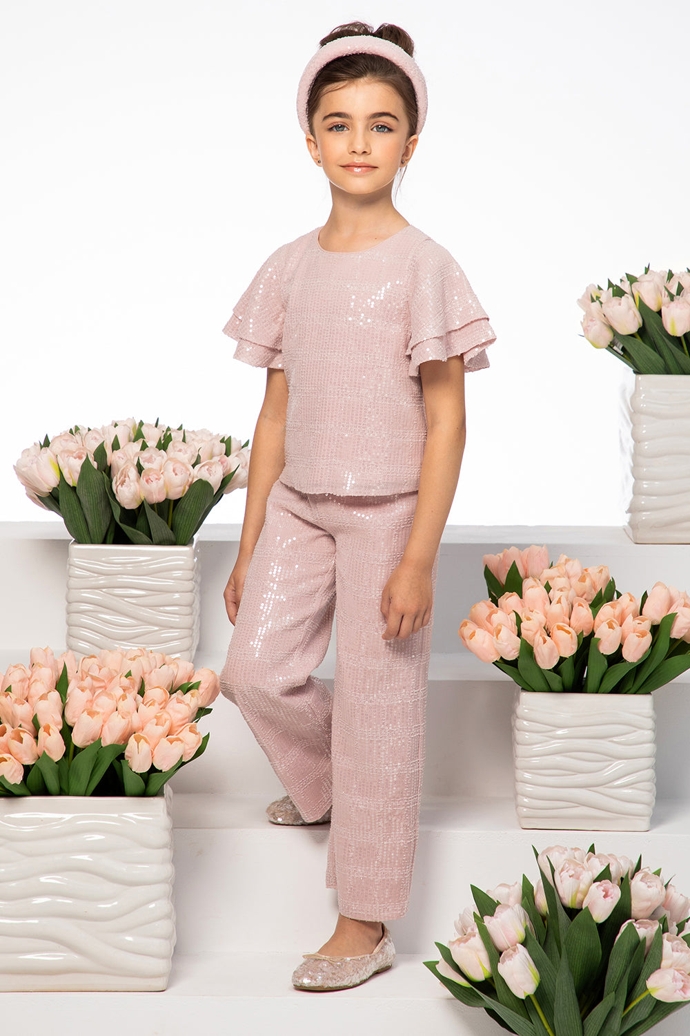 Pink sequin trousers